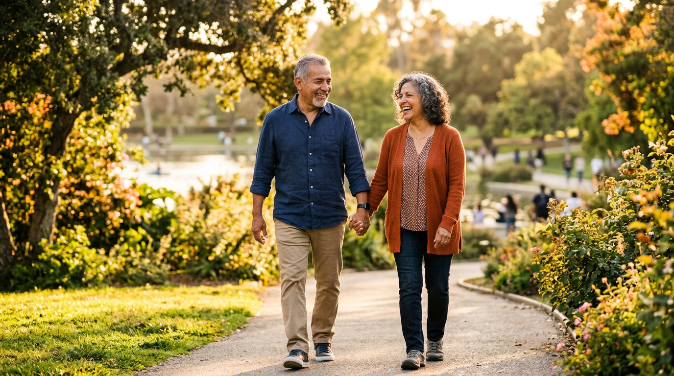 Smiling elderly couple on a porch