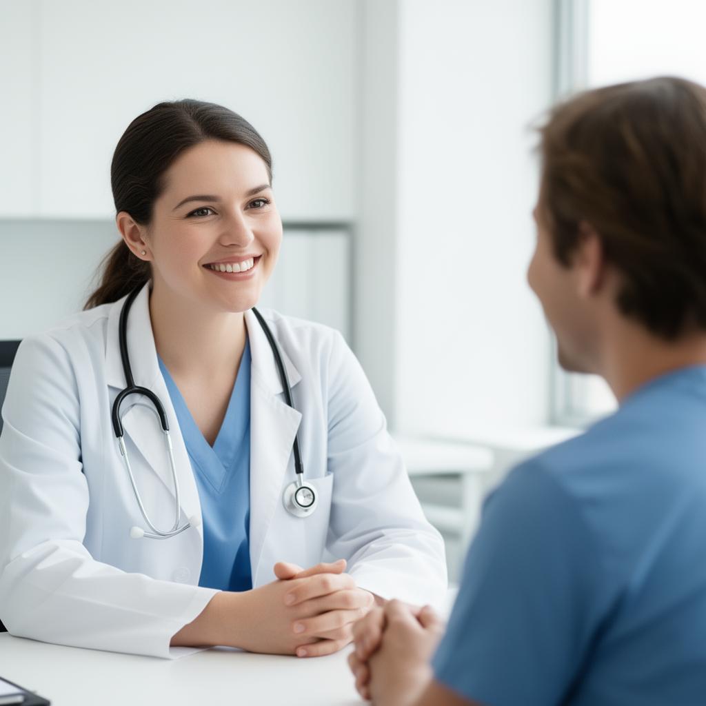 Friendly doctor speaking with a patient