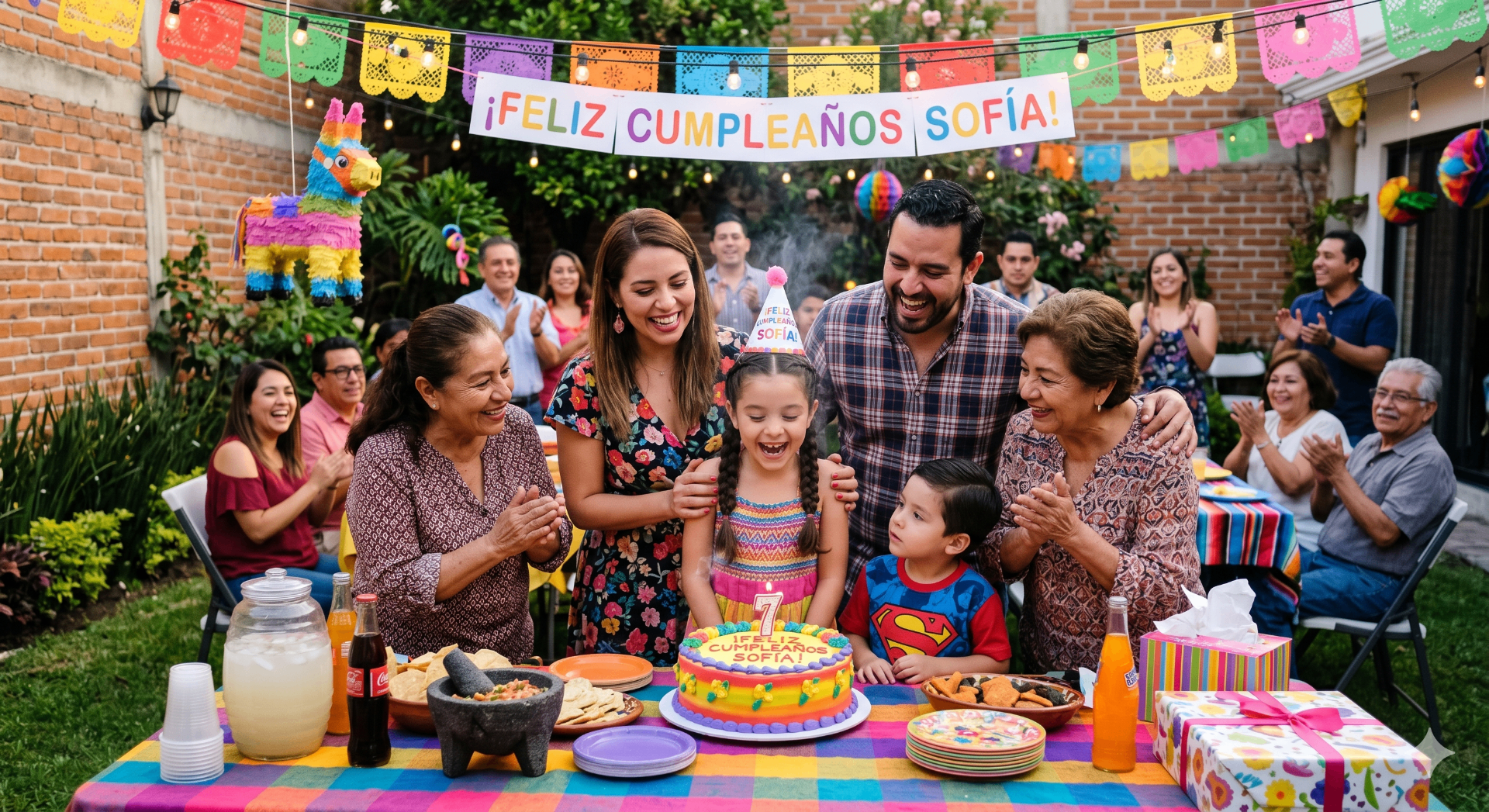 A family hugging in their living room